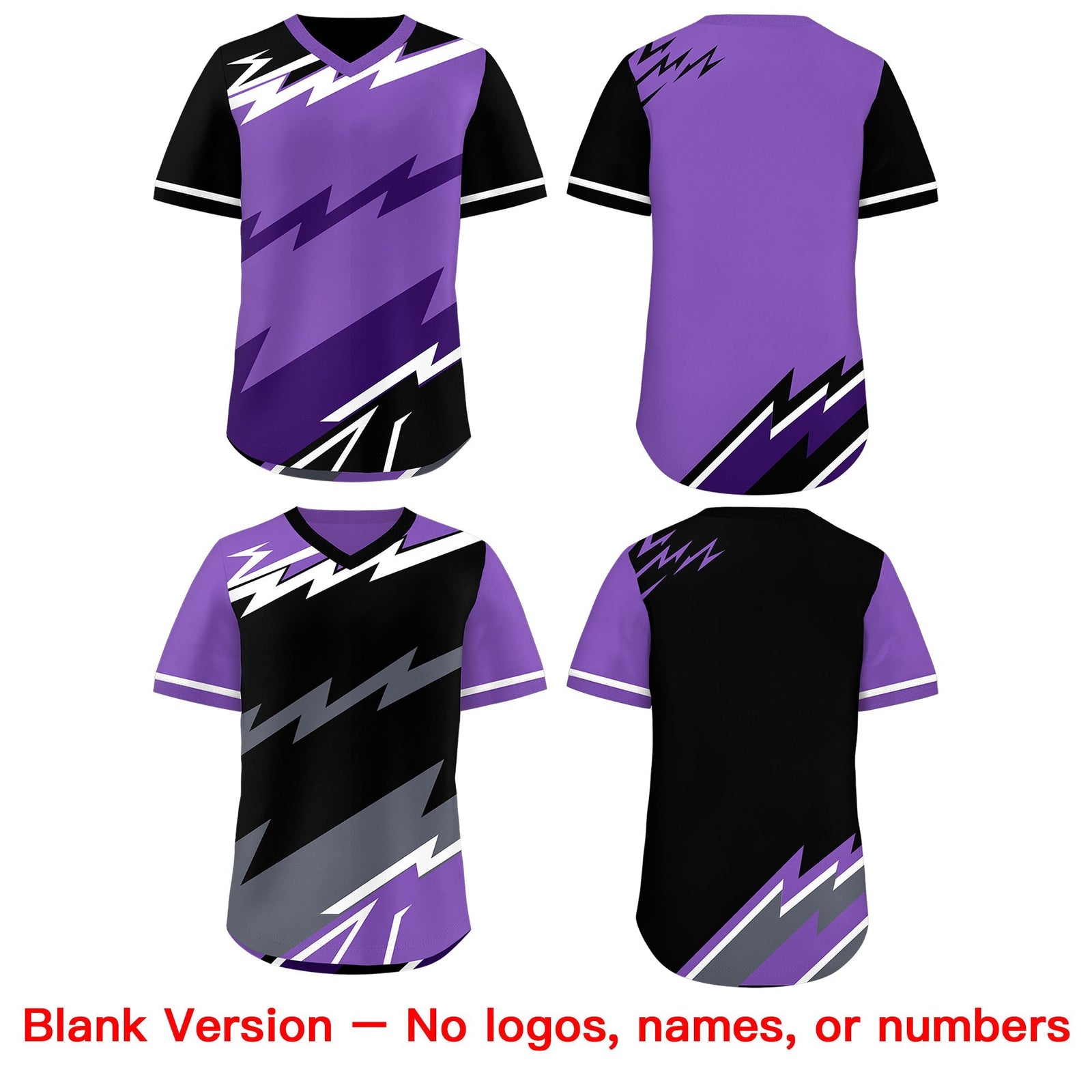 Custom Purple Black White Reversible Tops Lightning Pattern Graffiti Pattern Pullover V-Neck Baseball Jersey| KXKSHOP