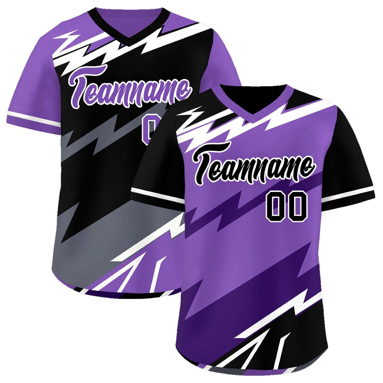 Custom Purple Black White Reversible Tops Lightning Pattern Graffiti Pattern Pullover V-Neck Baseball Jersey| KXKSHOP