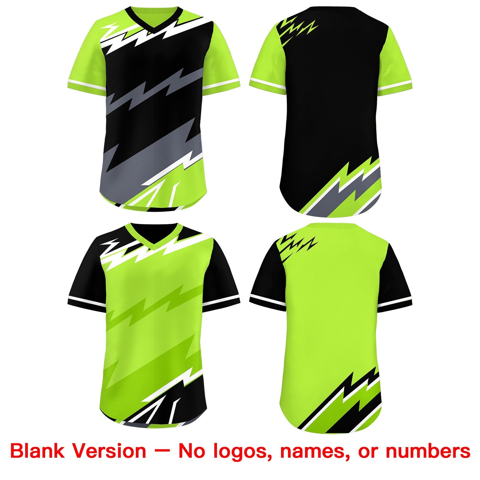 Custom Black Neon Green Gray Reversible Tops Lightning Pattern Graffiti Pattern Pullover V-Neck Baseball Jersey| KXKSHOP