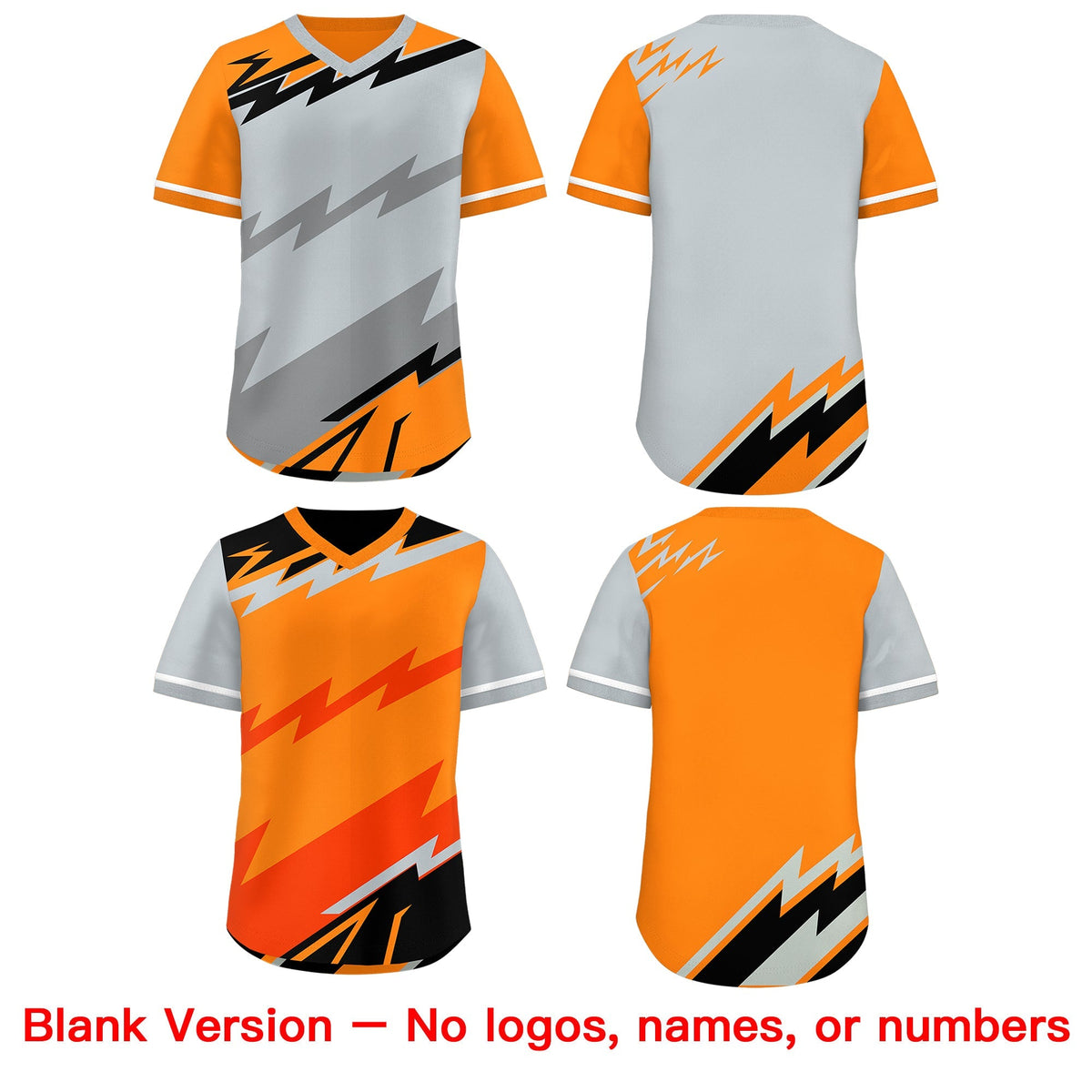 Custom Silver Orange Gray Reversible Tops Lightning Pattern Graffiti Pattern Pullover V-Neck Baseball Jersey| KXKSHOP
