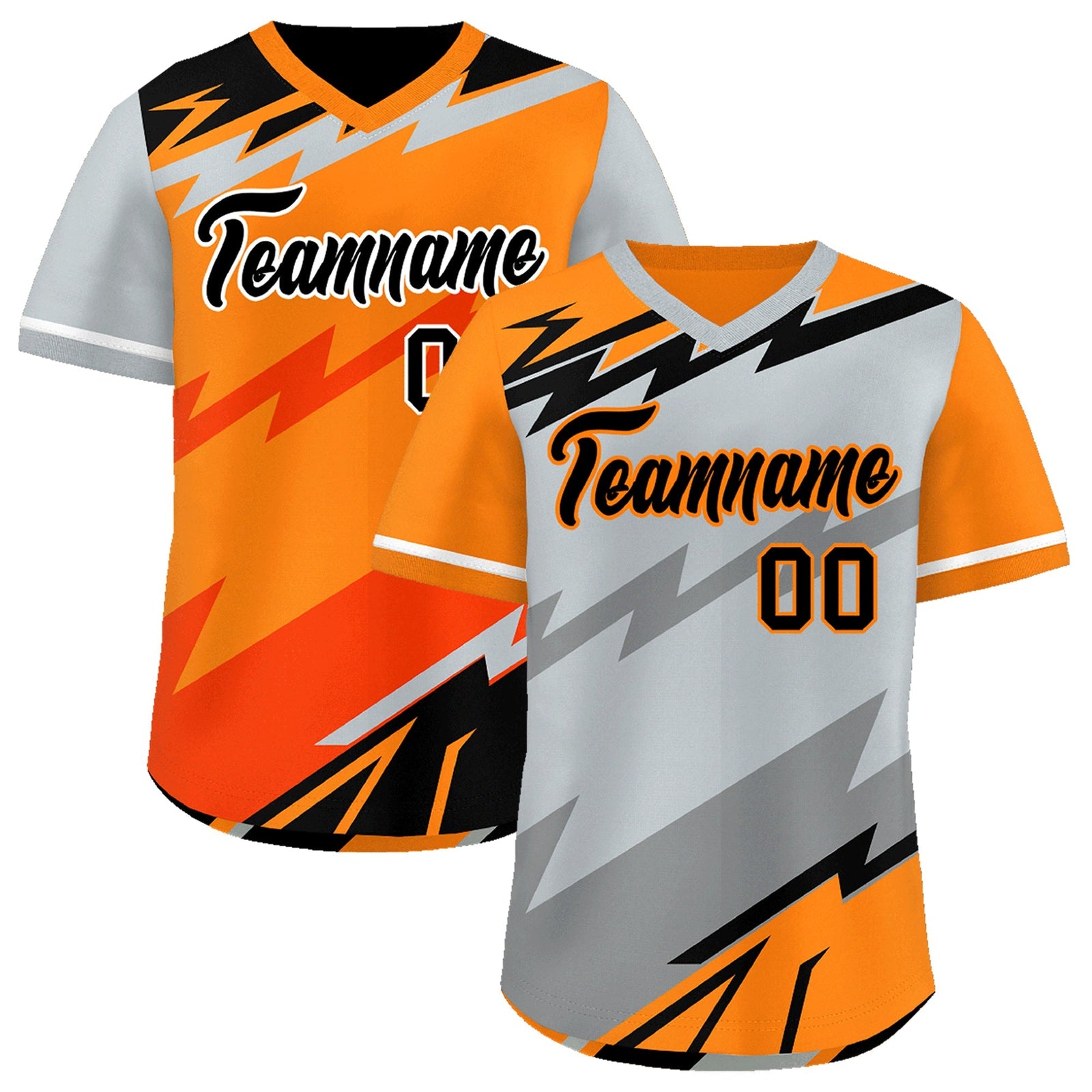 Custom Silver Orange Gray Reversible Tops Lightning Pattern Graffiti Pattern Pullover V-Neck Baseball Jersey| KXKSHOP