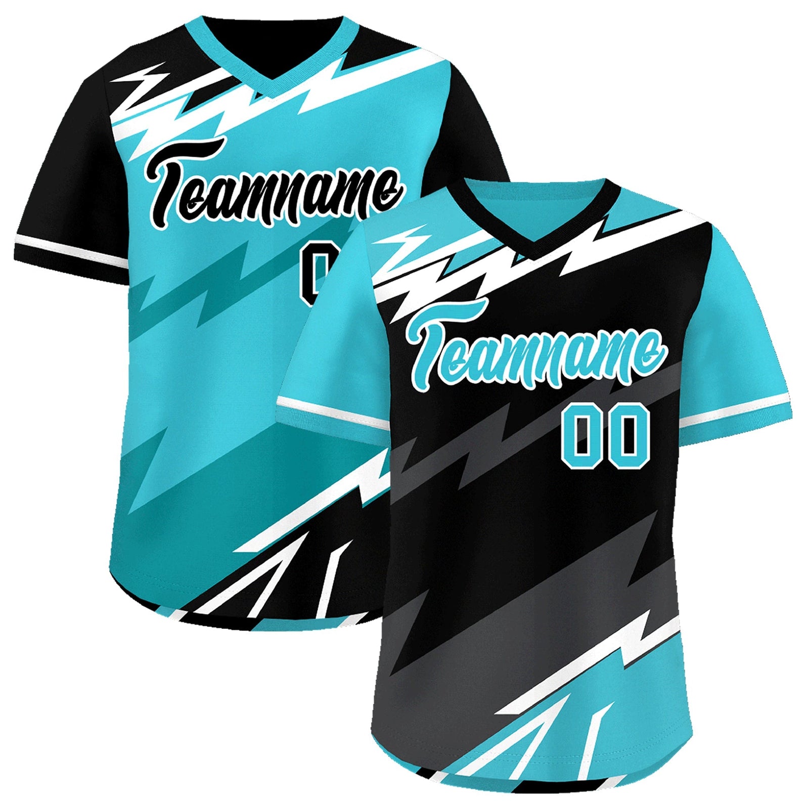 Custom Black Sky Blue Gray Reversible Tops Lightning Pattern Graffiti Pattern Pullover V-Neck Baseball Jersey| KXKSHOP
