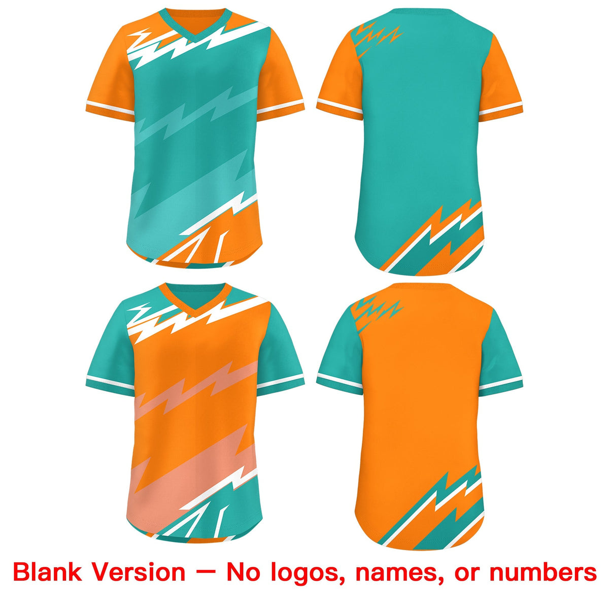 Custom Aqua Orange Teal Reversible Tops Lightning Pattern Graffiti Pattern Pullover V-Neck Baseball Jersey| KXKSHOP