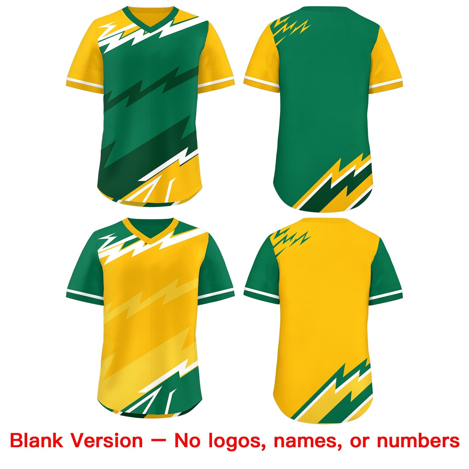 Custom Kelly Green Dark Green Yellow Reversible Tops Lightning Pattern Graffiti Pattern Pullover V-Neck Baseball Jersey| KXKSHOP