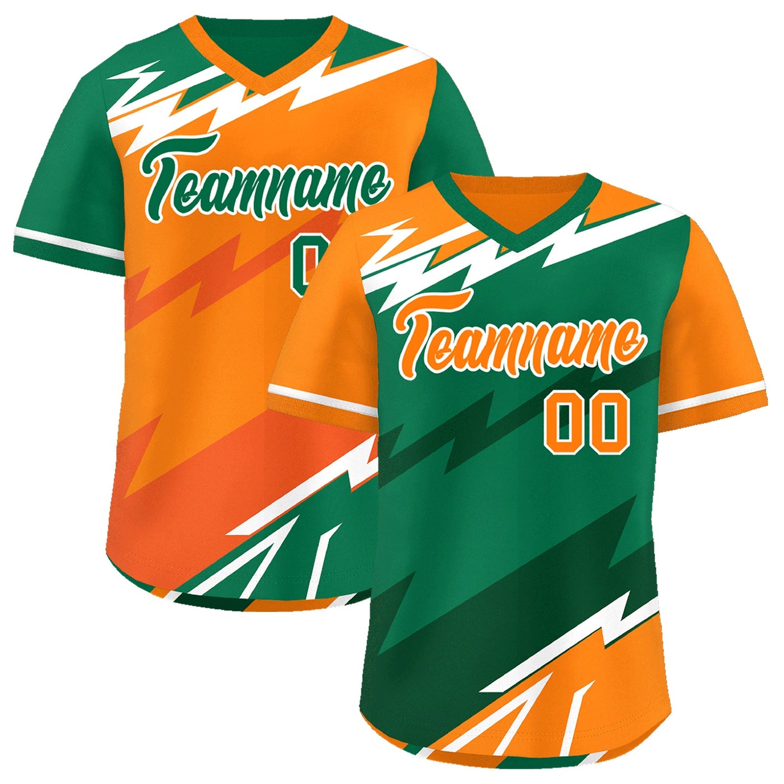 Custom Kelly Green Orange Dark Green Reversible Tops Lightning Pattern Graffiti Pattern Pullover V-Neck Baseball Jersey| KXKSHOP