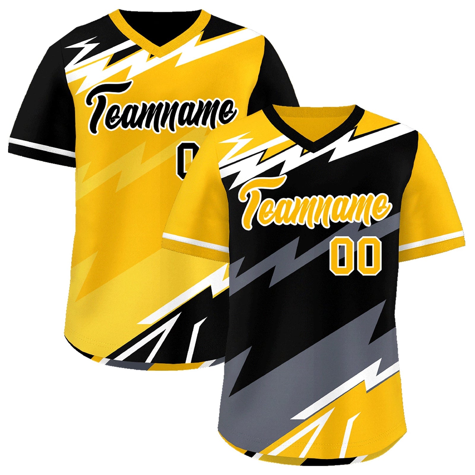 Custom Black Yellow Gray Reversible Tops Lightning Pattern Graffiti Pattern Pullover V-Neck Baseball Jersey| KXKSHOP