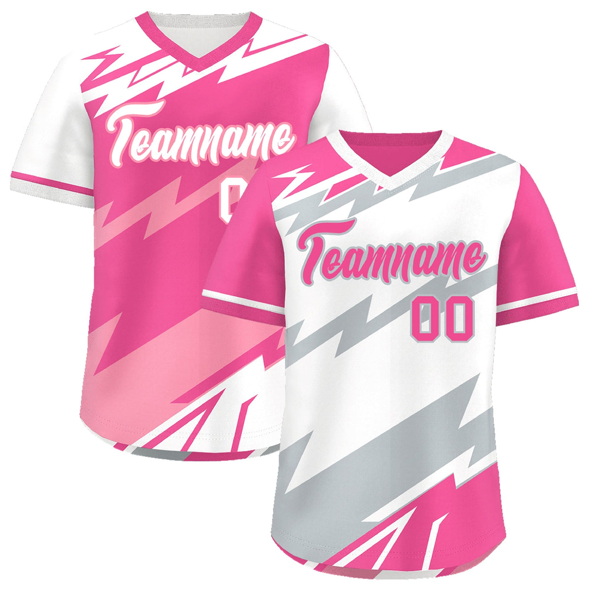 Custom White Pink Silver Reversible Tops Lightning Pattern Graffiti Pattern Pullover V-Neck Baseball Jersey| KXKSHOP