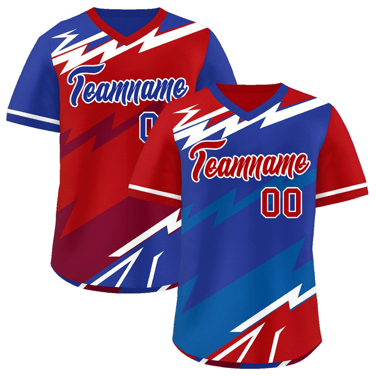 Custom Royal Blue Red Royal Reversible Tops Lightning Pattern Graffiti Pattern Pullover V-Neck Baseball Jersey| KXKSHOP