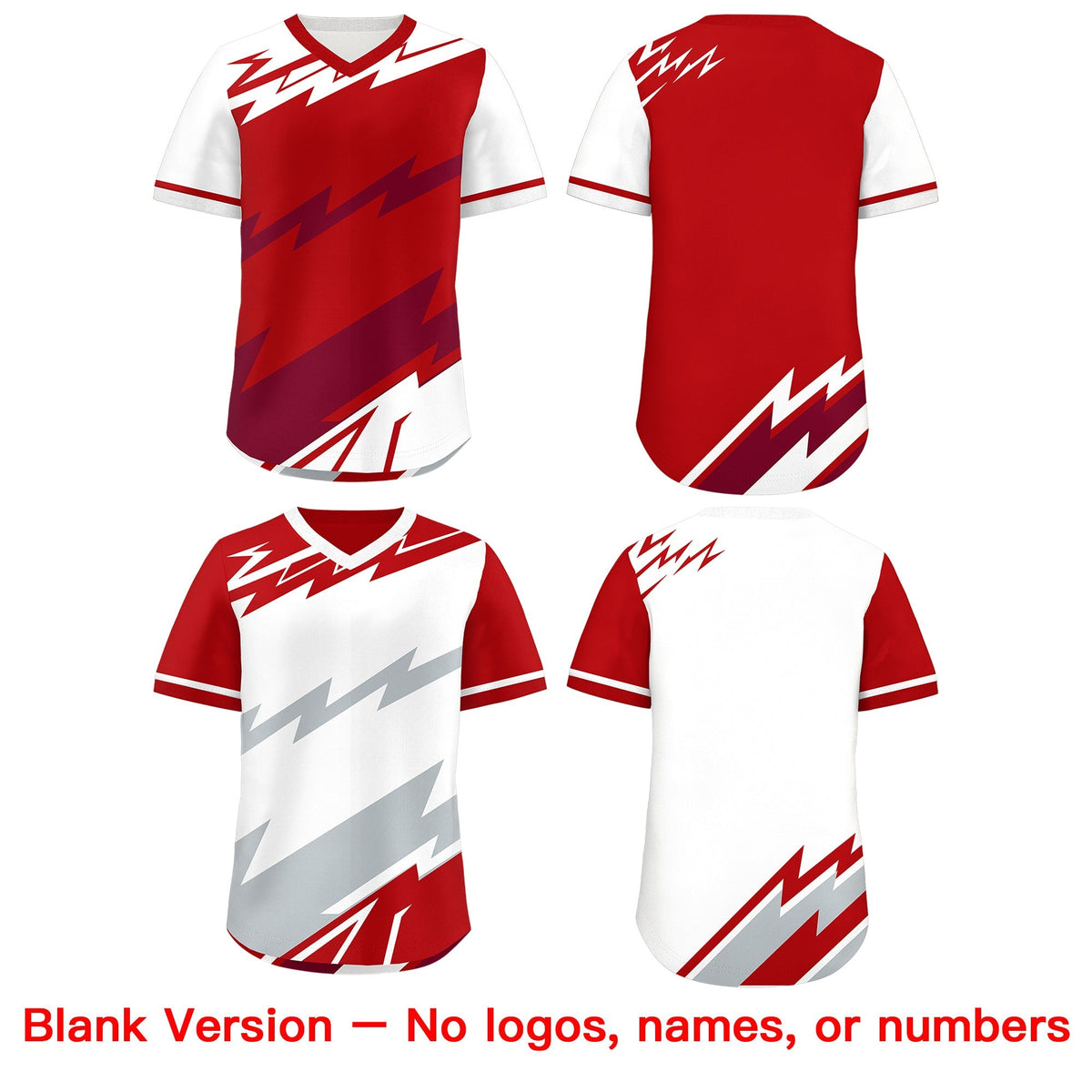 Custom Red White Crimson Reversible Tops Lightning Pattern Graffiti Pattern Pullover V-Neck Baseball Jersey| KXKSHOP