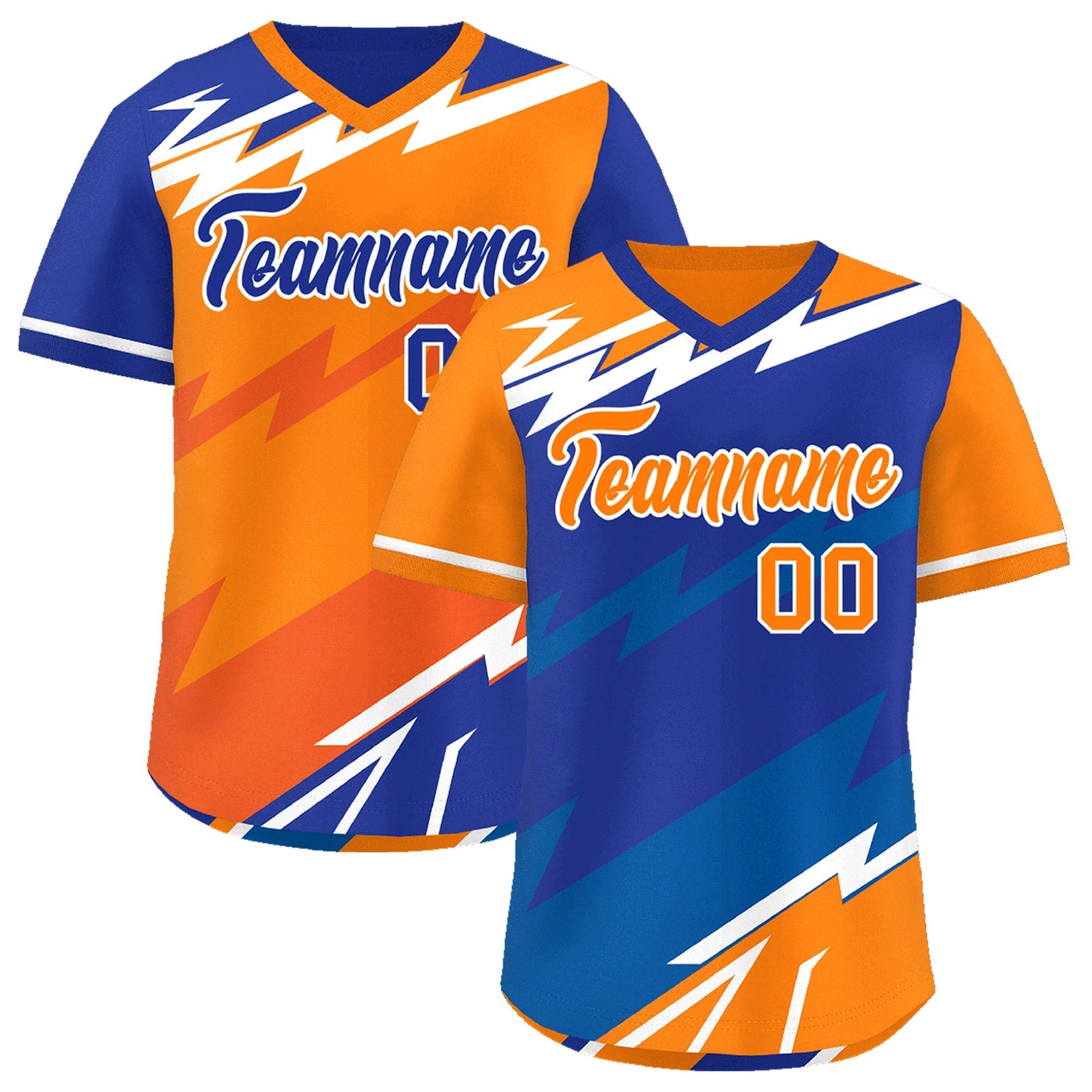 Custom Royal Blue Orange Royal Reversible Tops Lightning Pattern Graffiti Pattern Pullover V-Neck Baseball Jersey| KXKSHOP