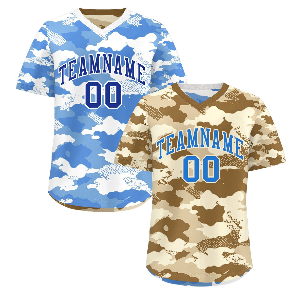 Custom Camel Cream Powder Blue Reversible Camo Lightweight Baseball Jersey| KXKSHOP