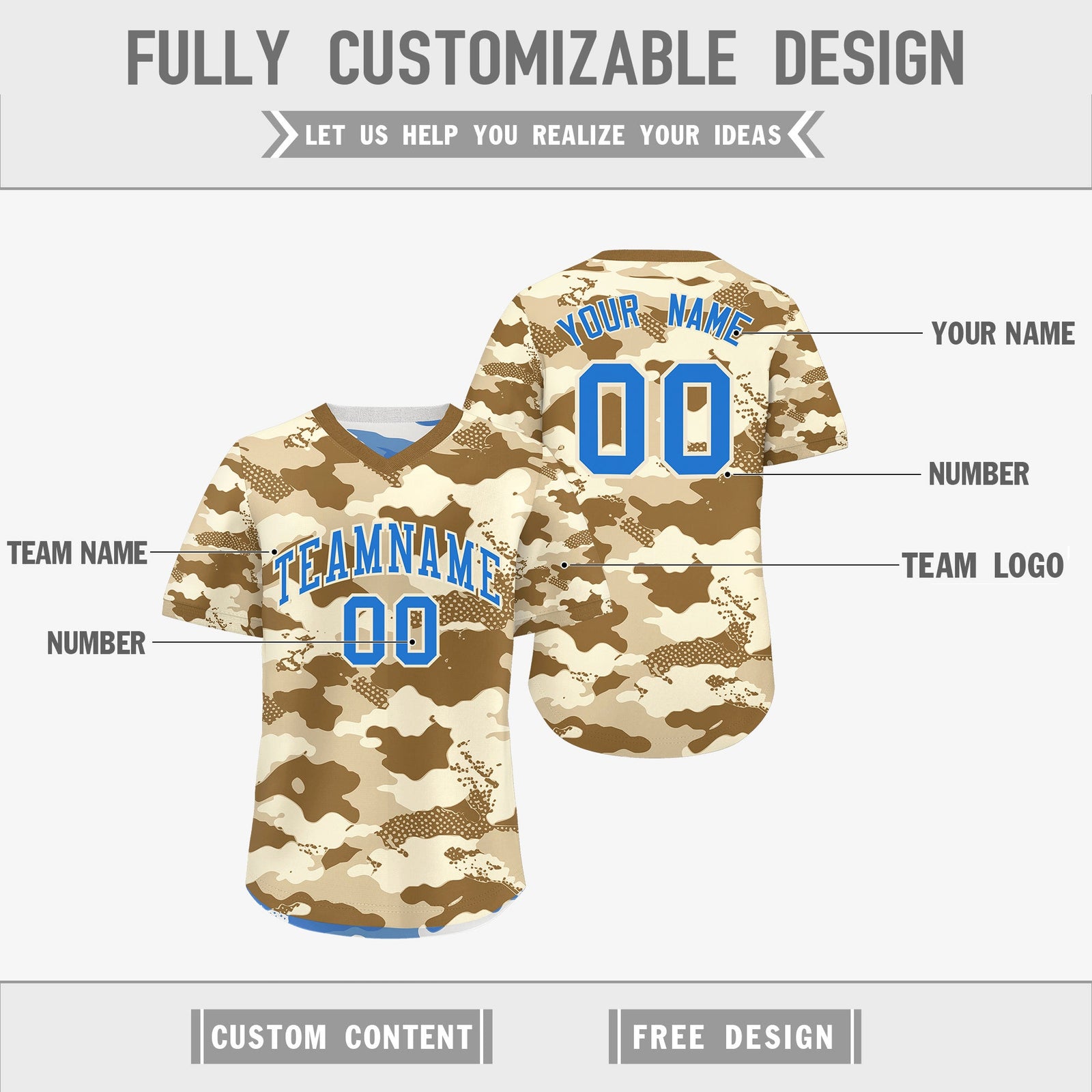 Custom Camel Cream Powder Blue Reversible Camo Lightweight Baseball Jersey| KXKSHOP