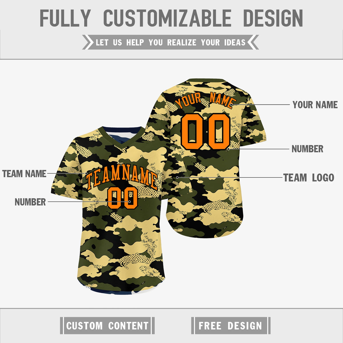 Custom Olive Khaki Midnight Blue Reversible Camo Stretch Fabric Baseball Jersey| KXKSHOP