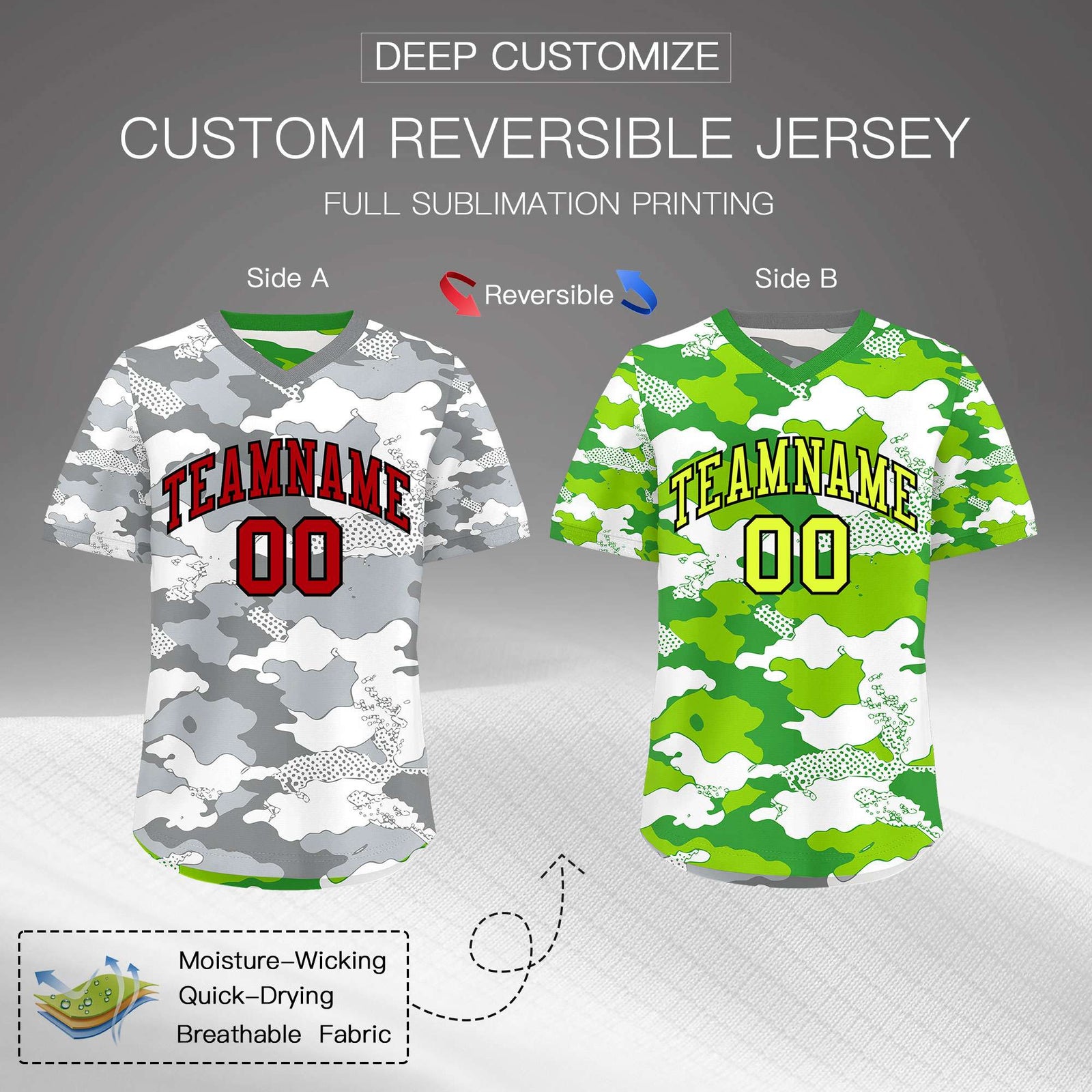 Custom Silver Light Green Reversible Camo Lightweight Baseball Jersey| KXKSHOP