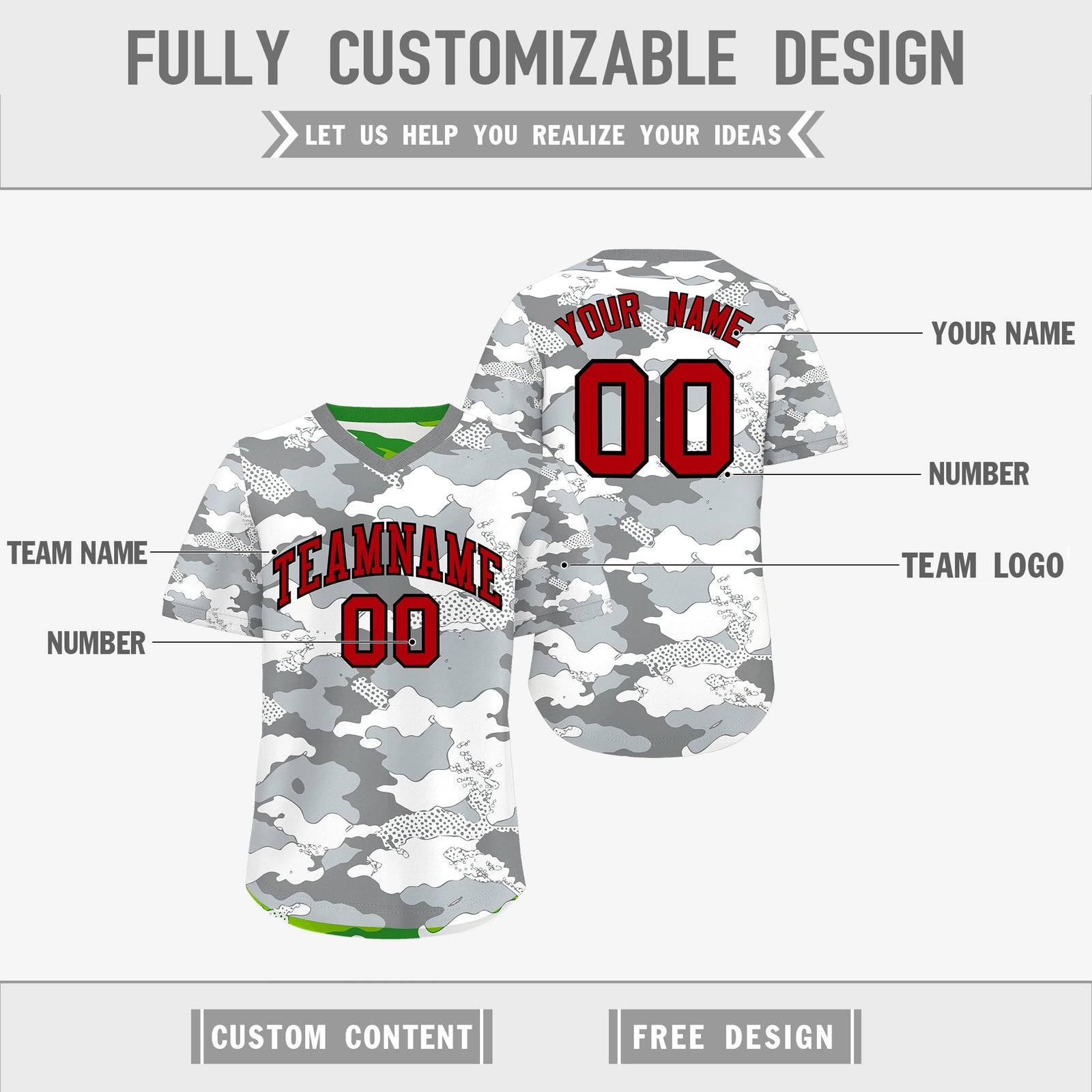Custom Silver Light Green Reversible Camo Lightweight Baseball Jersey| KXKSHOP