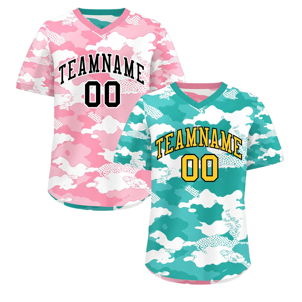 Custom Teal Aqua Light Pink Reversible Camo Stretch Fabric Baseball Jersey| KXKSHOP