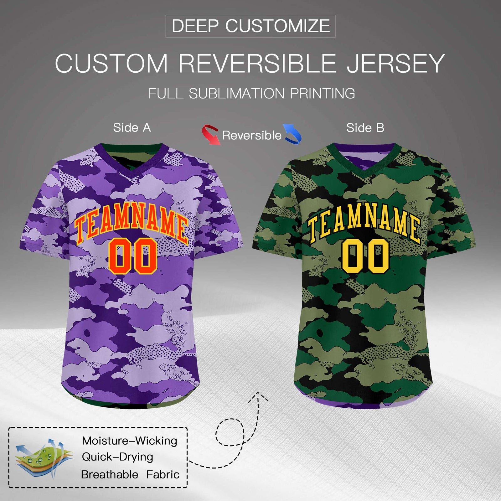 Custom Light Purple Dark Green Reversible Camo Lightweight Baseball Jersey| KXKSHOP