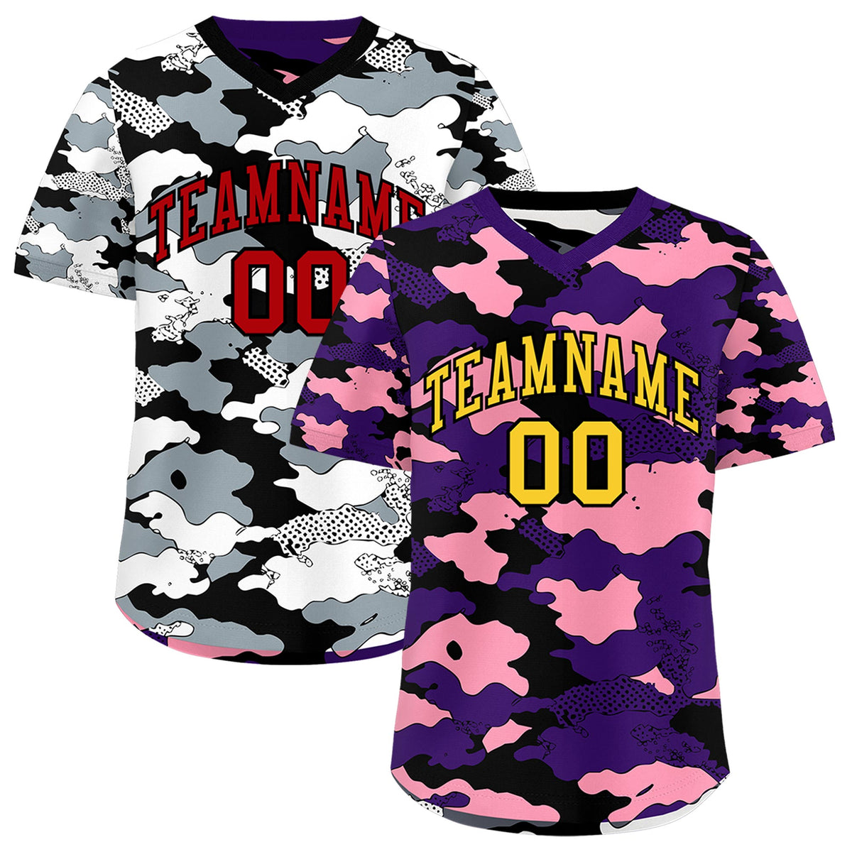 Custom Purple Light Pink White Reversible Camo Stretch Fabric Baseball Jersey| KXKSHOP