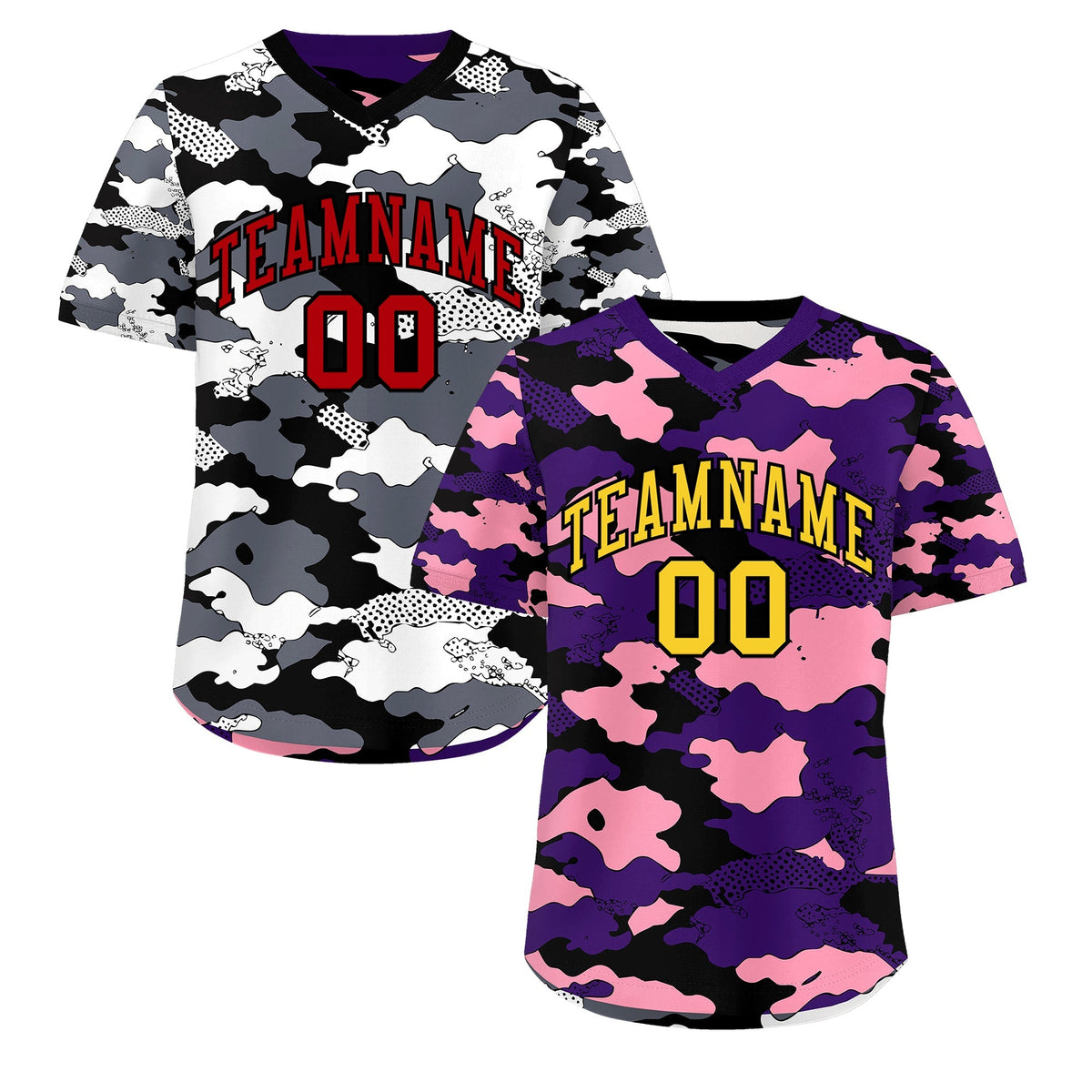 Custom Purple Light Pink White Reversible Camo Stretch Fabric Baseball Jersey| KXKSHOP