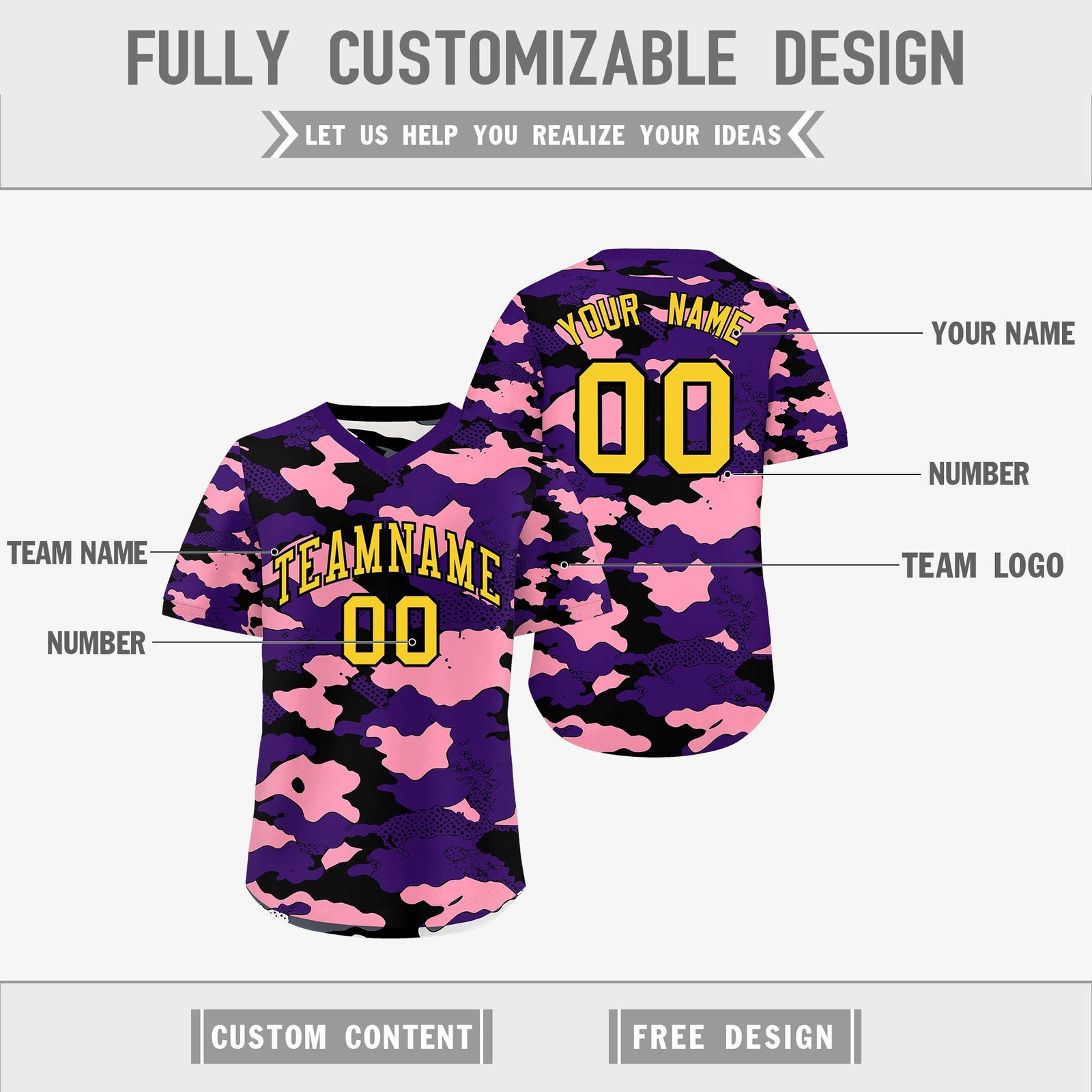 Custom Purple Light Pink White Reversible Camo Stretch Fabric Baseball Jersey| KXKSHOP