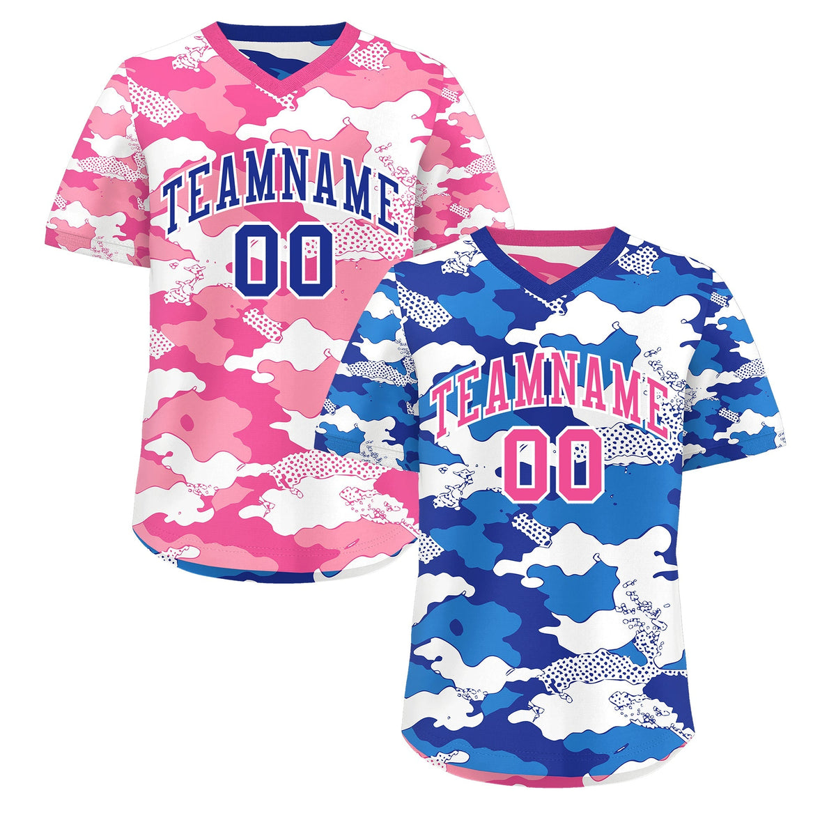 Custom Royal Blue Pink White Reversible Camo Breathable Baseball Jersey| KXKSHOP