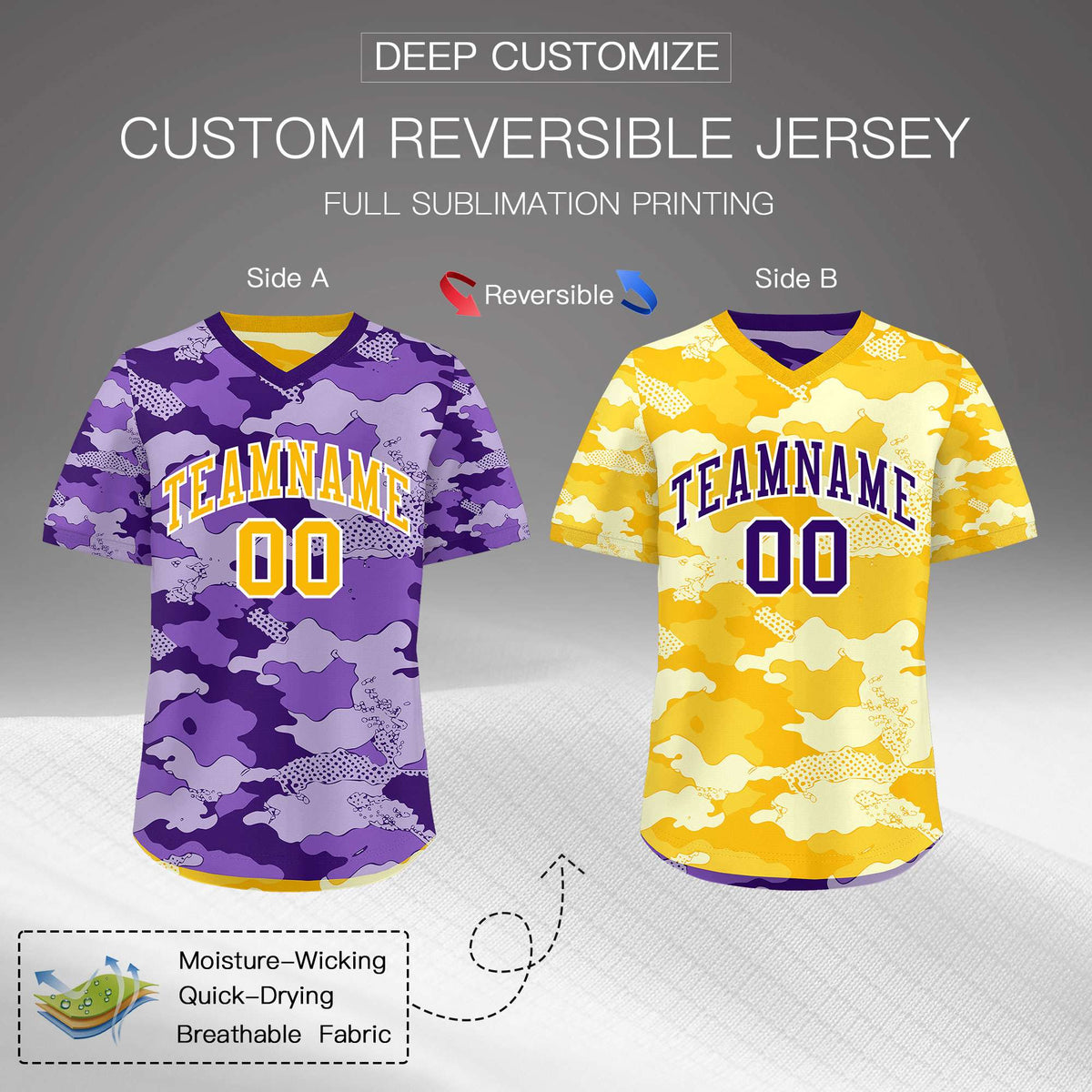 Custom Light Purple Yellow Cream Reversible Camo Lightweight Baseball Jersey| KXKSHOP