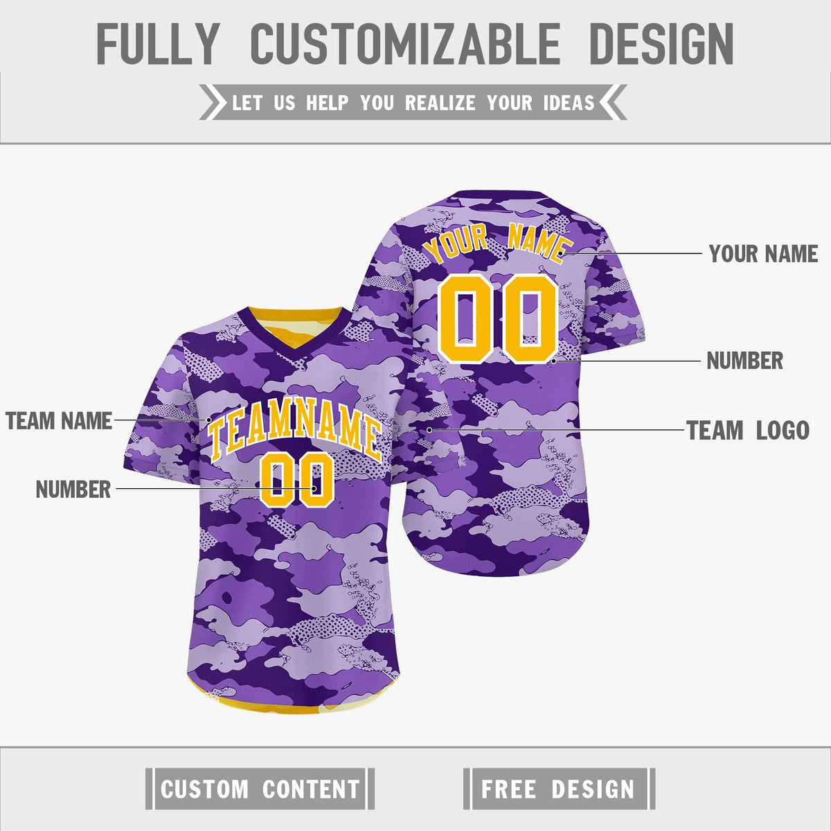 Custom Light Purple Yellow Cream Reversible Camo Lightweight Baseball Jersey| KXKSHOP