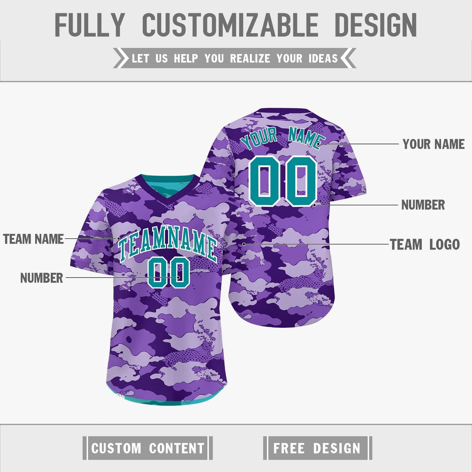 Custom Purple Light Purple Bright Green Reversible Camo Lightweight Baseball Jersey| KXKSHOP