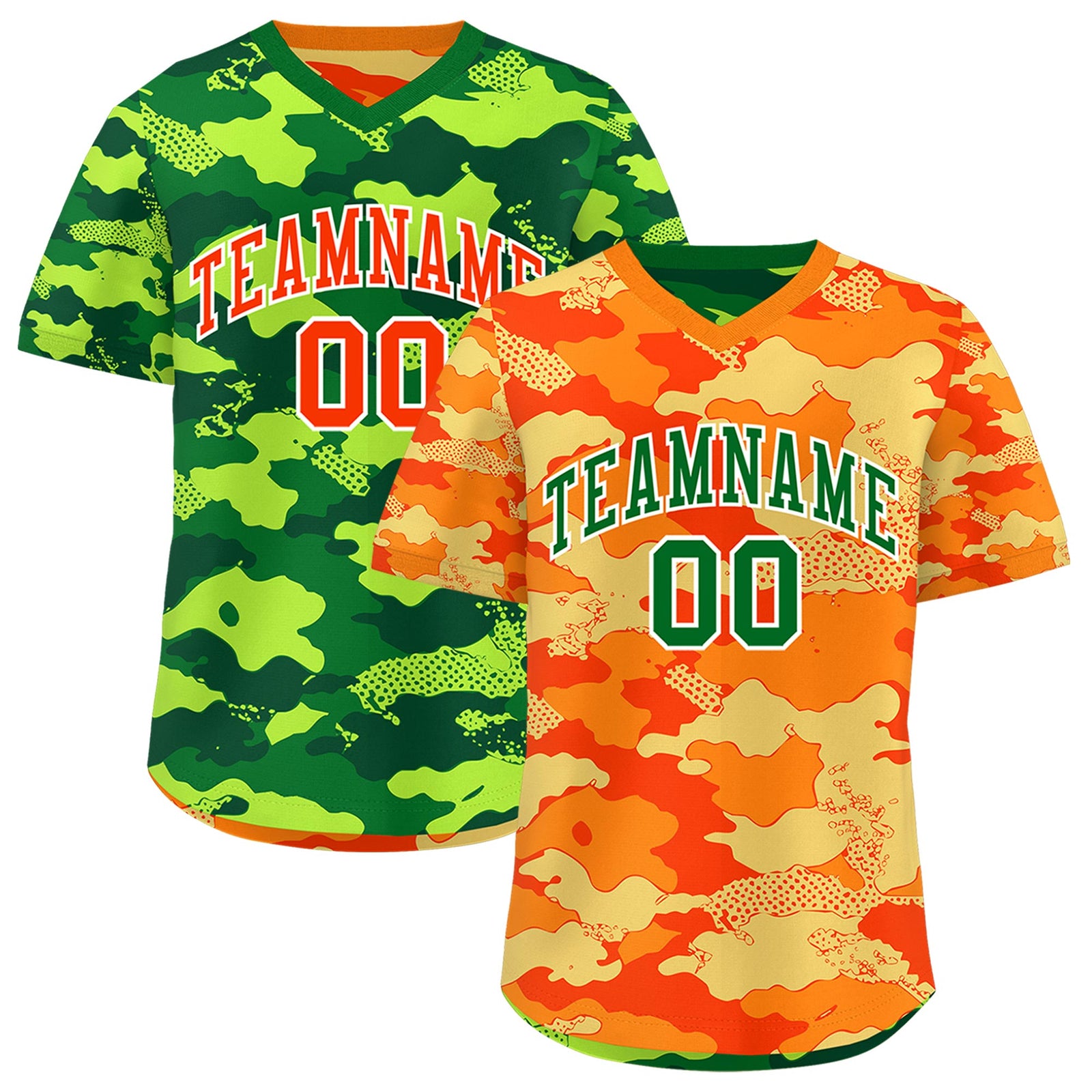 Custom Orange Dark Green Kelly Green Reversible Camo Breathable Baseball Jersey| KXKSHOP