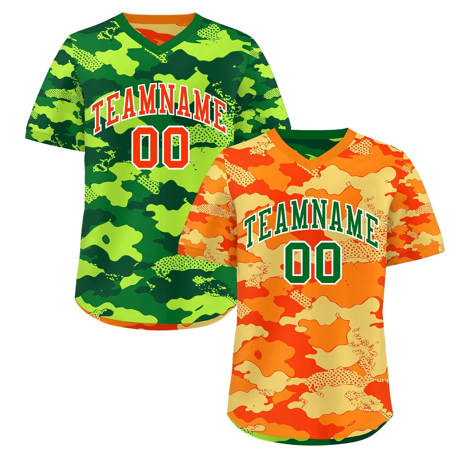 Custom Orange Dark Green Kelly Green Reversible Camo Breathable Baseball Jersey| KXKSHOP