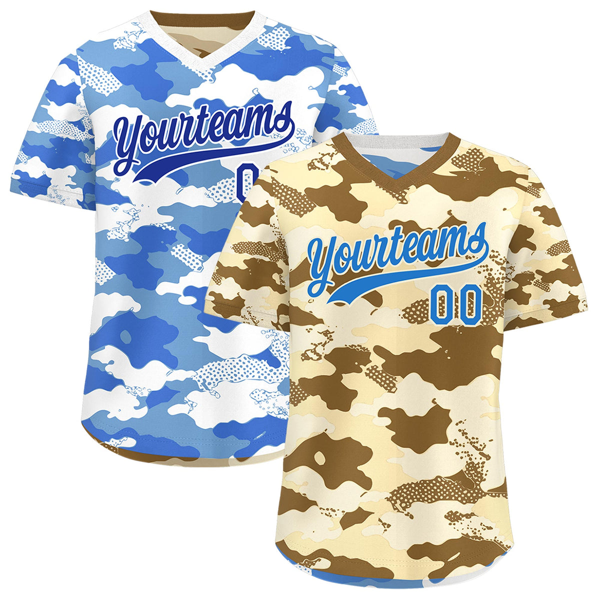 Custom Camel Cream Powder Blue Reversible Camo Lightweight Baseball Jersey| KXKSHOP