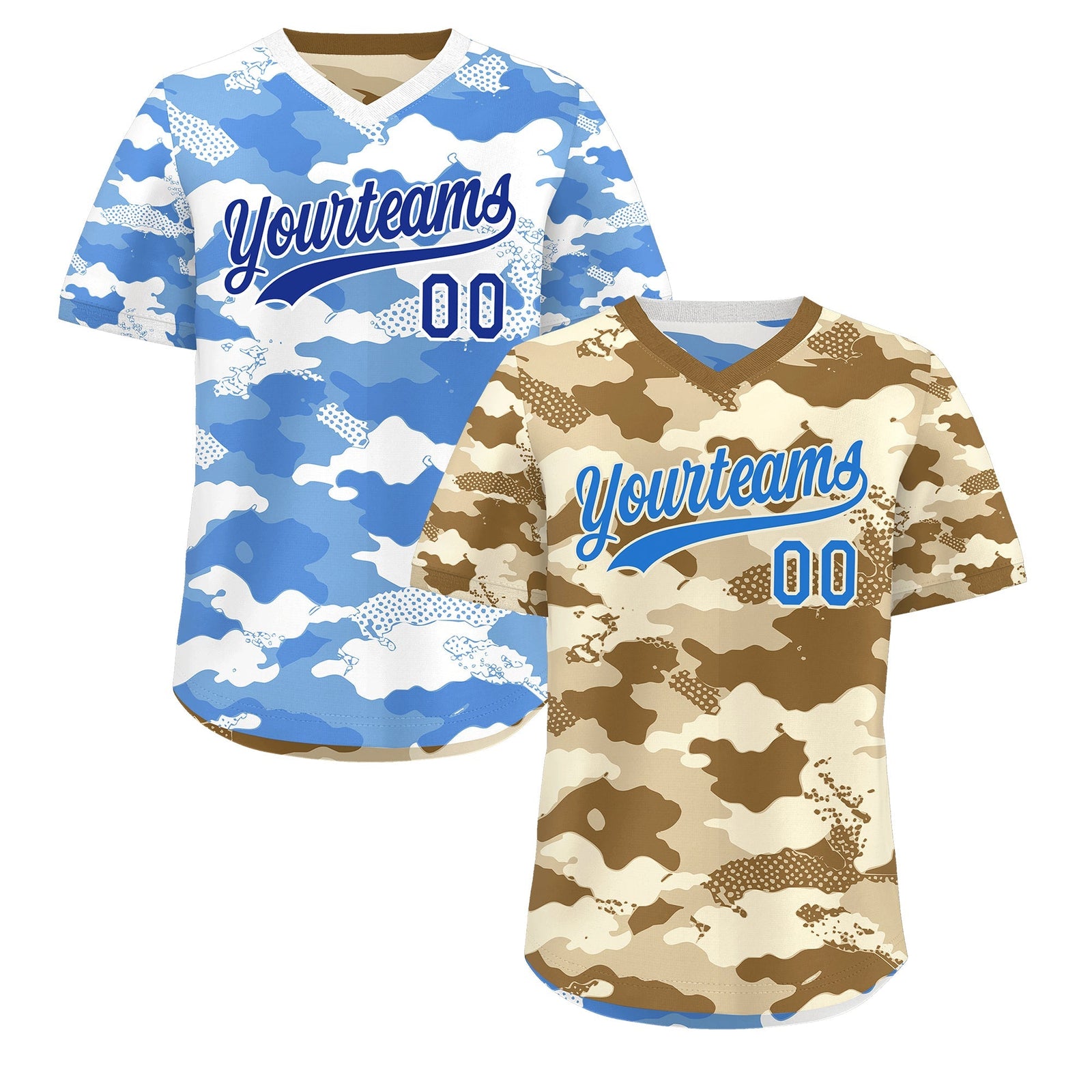 Custom Camel Cream Powder Blue Reversible Camo Lightweight Baseball Jersey| KXKSHOP