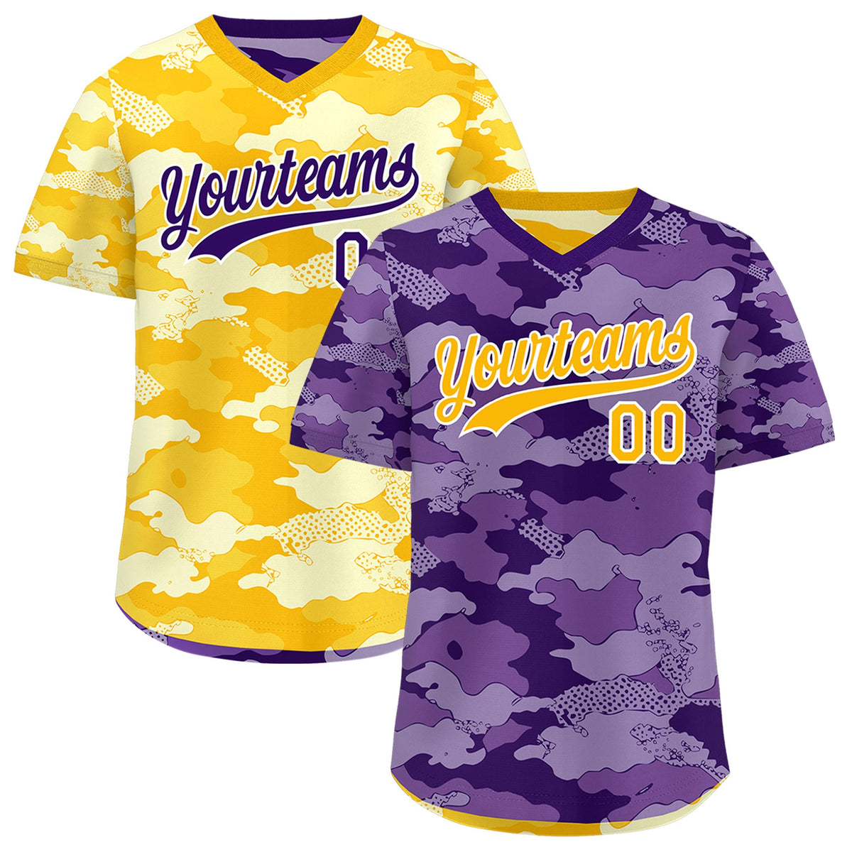 Custom Light Purple Yellow Cream Reversible Camo Lightweight Baseball Jersey| KXKSHOP