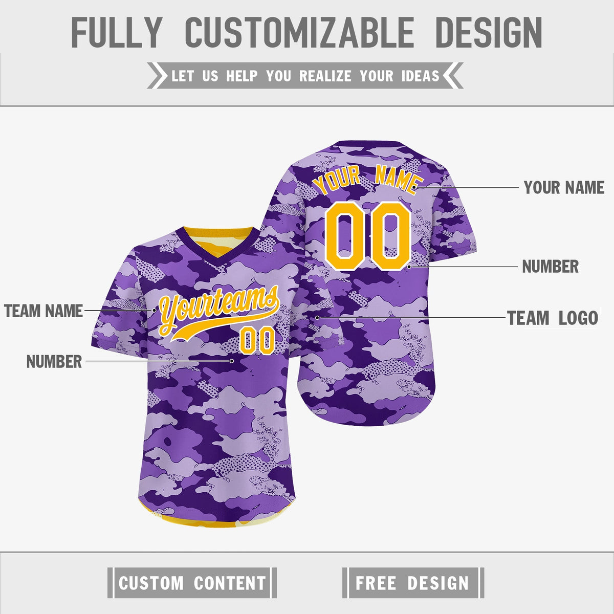 Custom Light Purple Yellow Cream Reversible Camo Lightweight Baseball Jersey| KXKSHOP