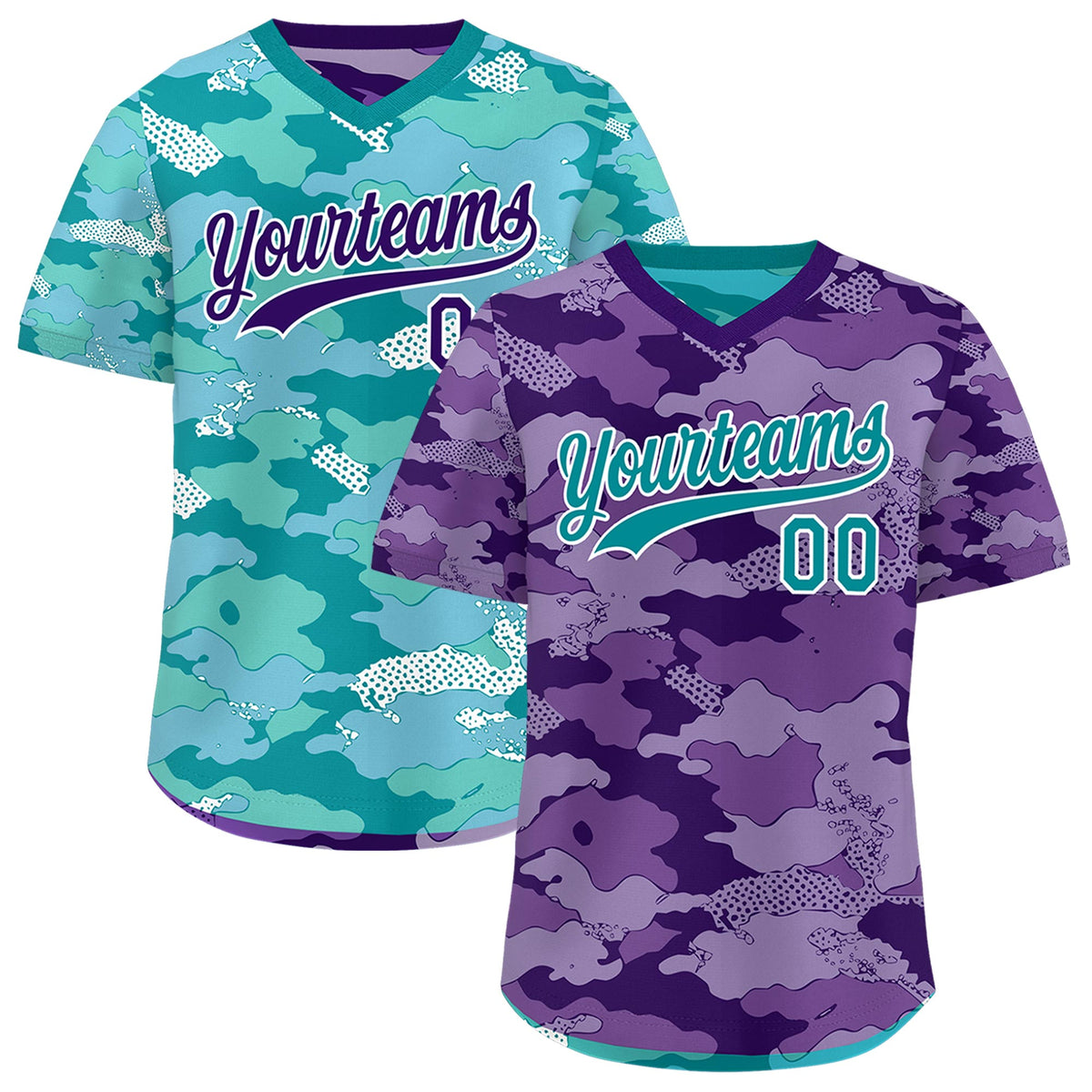 Custom Purple Light Purple Bright Green Reversible Camo Lightweight Baseball Jersey| KXKSHOP
