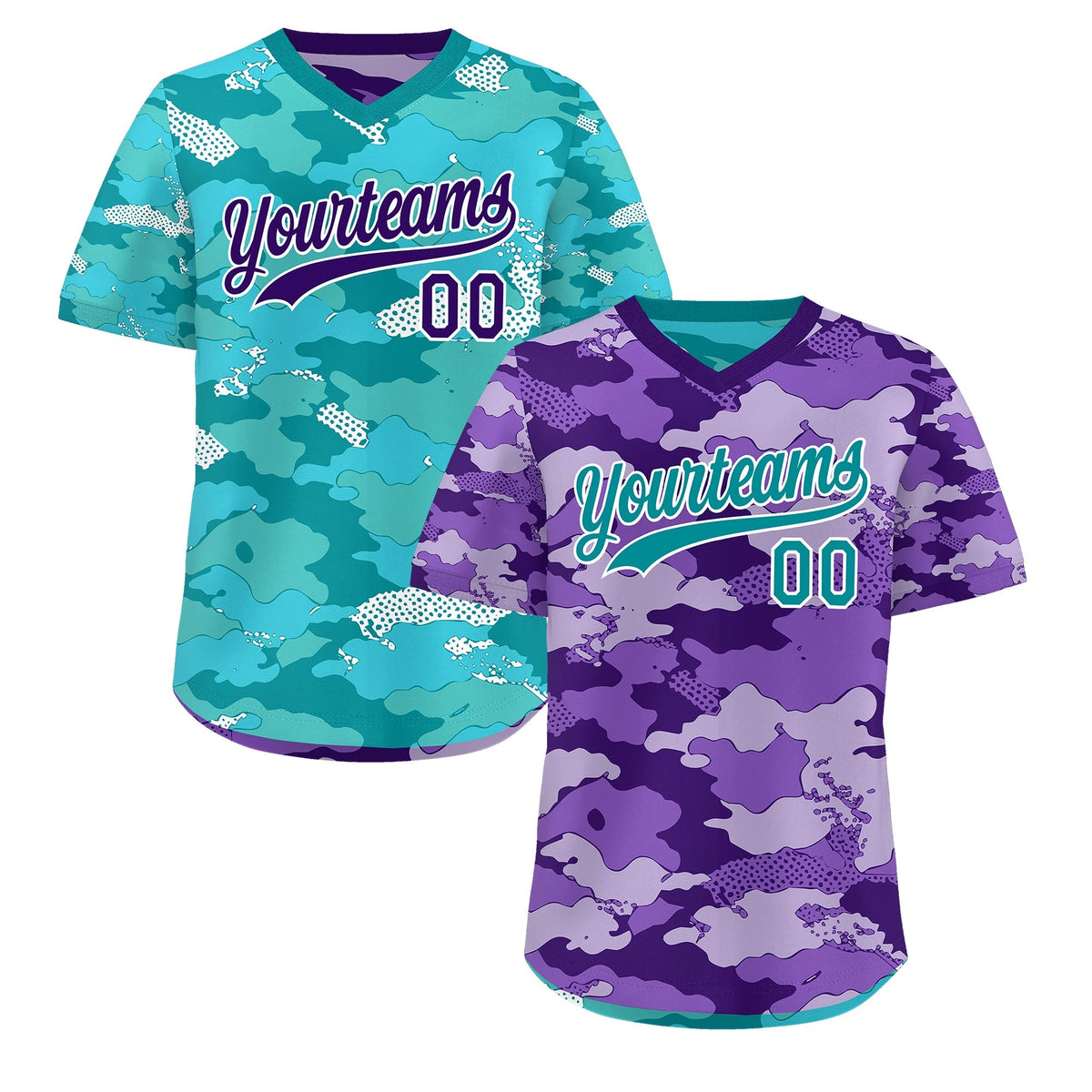 Custom Purple Light Purple Bright Green Reversible Camo Lightweight Baseball Jersey| KXKSHOP