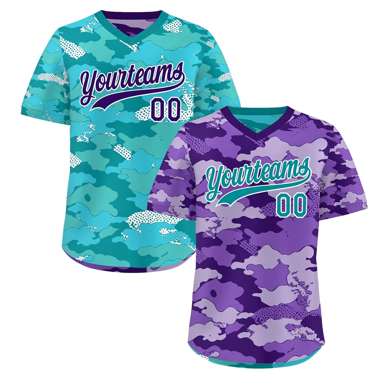 Custom Purple Light Purple Bright Green Reversible Camo Lightweight Baseball Jersey| KXKSHOP