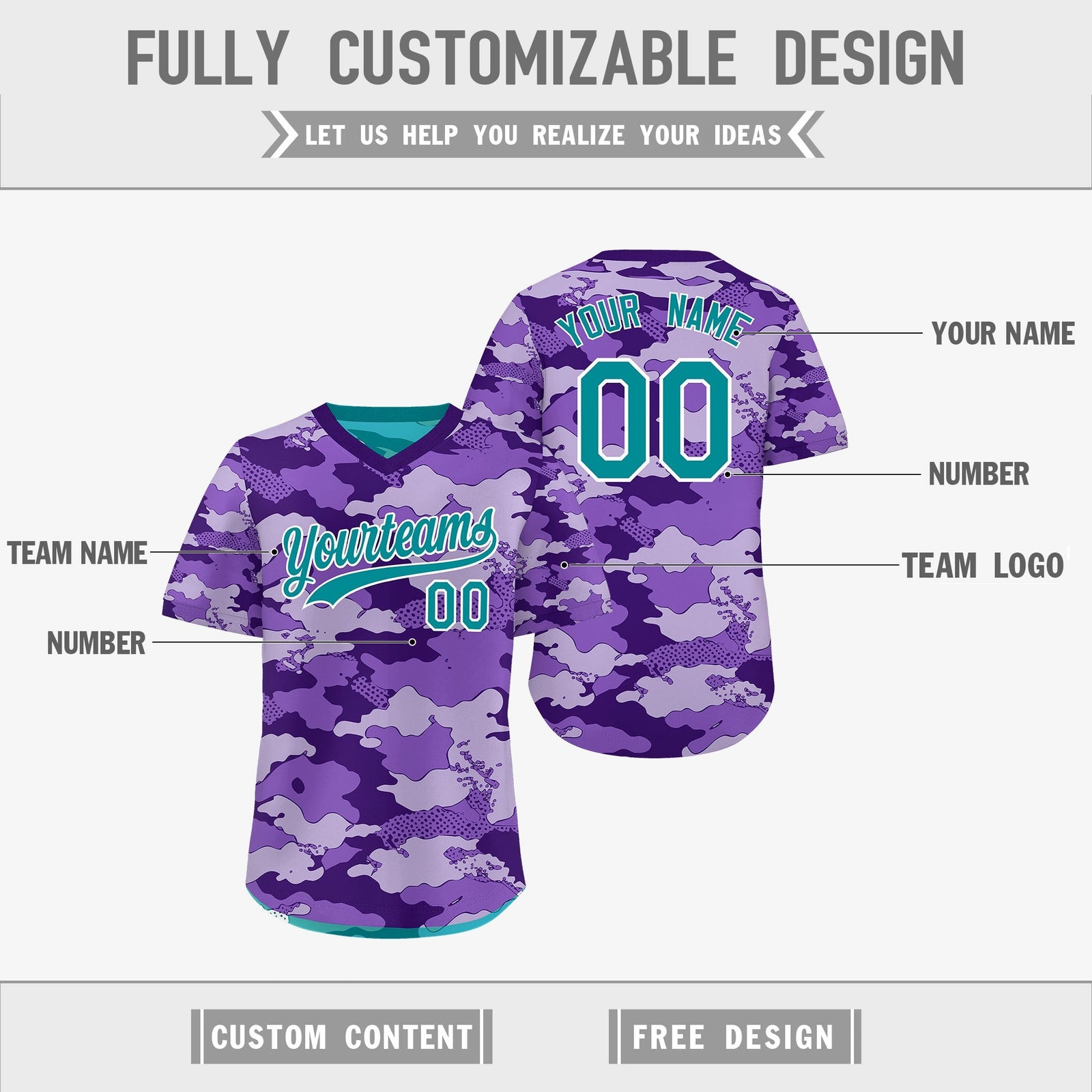 Custom Purple Light Purple Bright Green Reversible Camo Lightweight Baseball Jersey| KXKSHOP