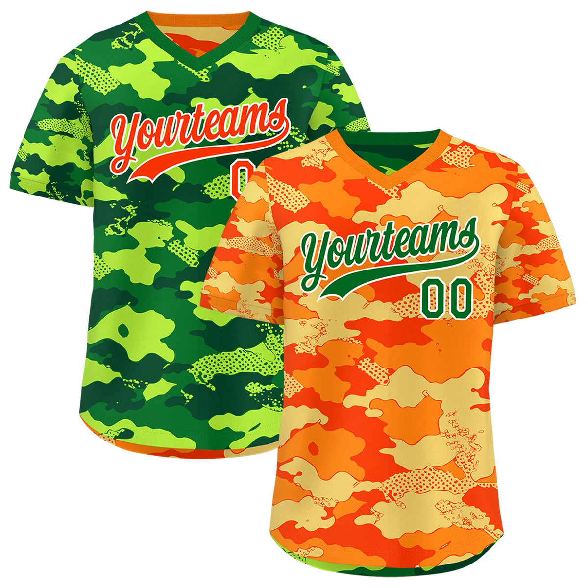Custom Orange Dark Green Kelly Green Reversible Camo Breathable Baseball Jersey| KXKSHOP