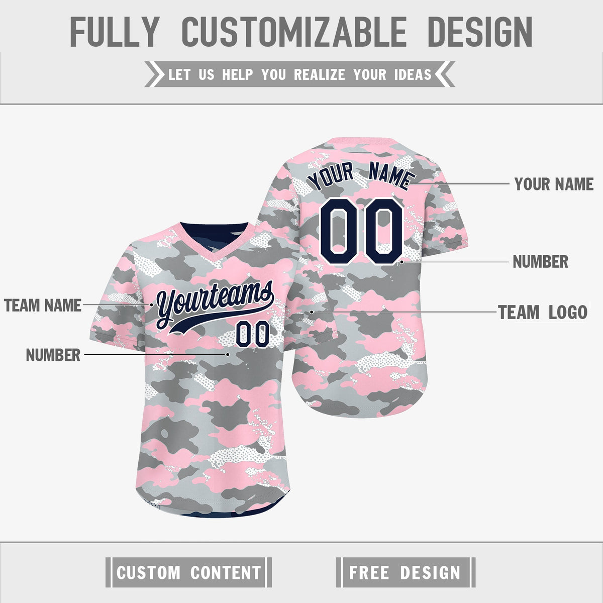 Custom Silver Gray Light Pink Reversible Camo Lightweight Baseball Jersey| KXKSHOP