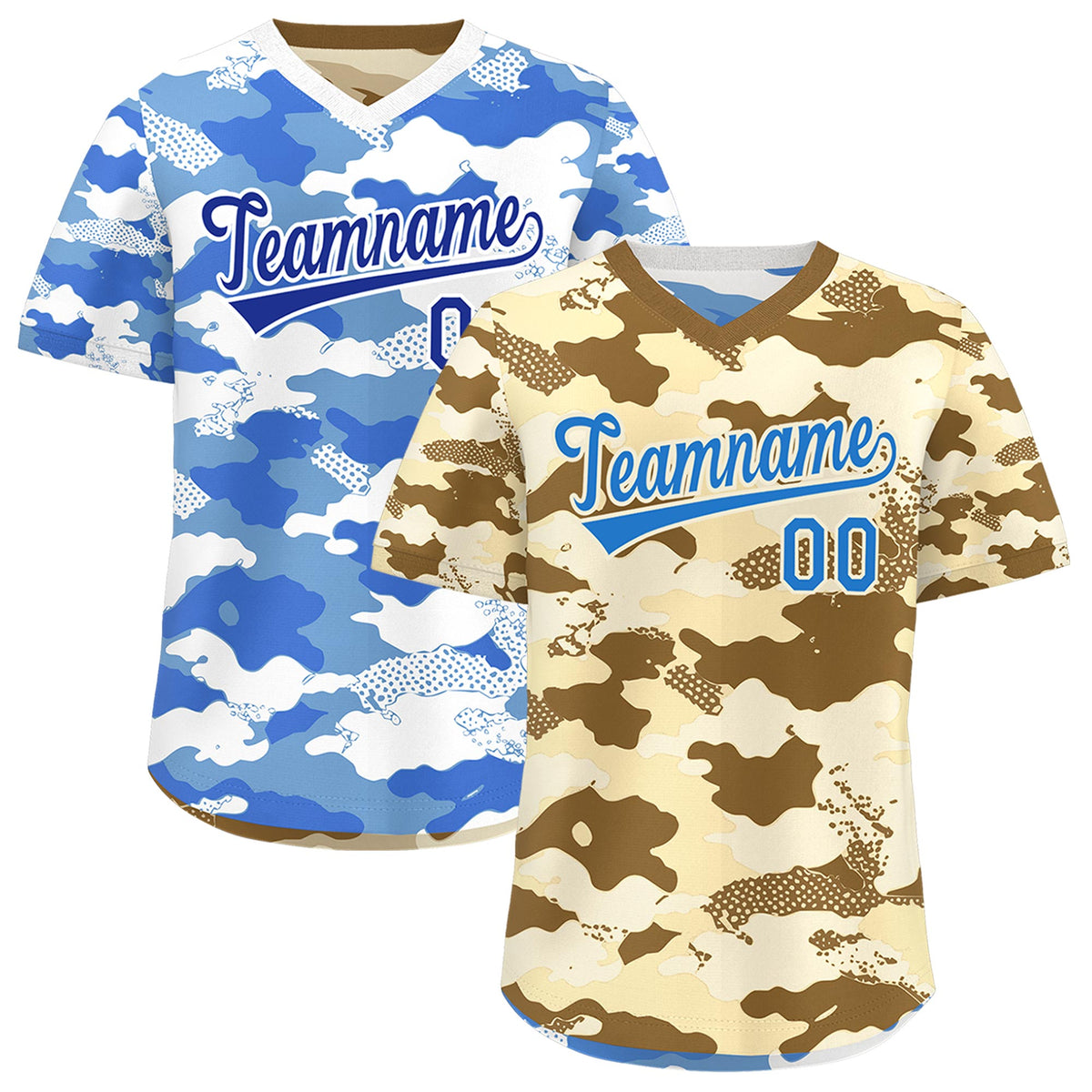 Custom Camel Cream Powder Blue Reversible Camo Lightweight Baseball Jersey| KXKSHOP