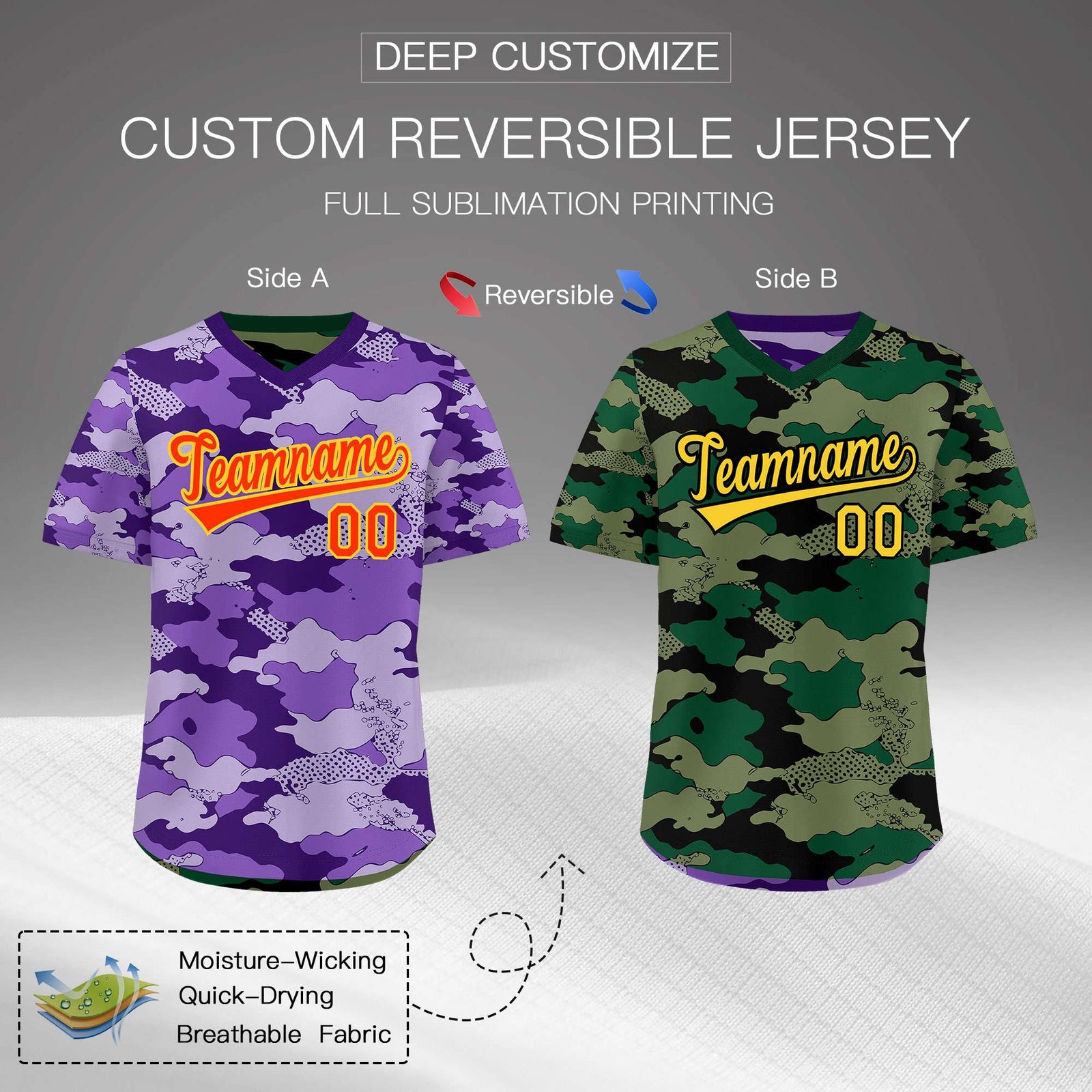 Custom Light Purple Dark Green Reversible Camo Lightweight Baseball Jersey| KXKSHOP
