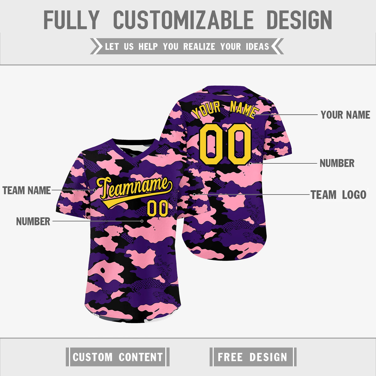 Custom Purple Light Pink White Reversible Camo Stretch Fabric Baseball Jersey| KXKSHOP