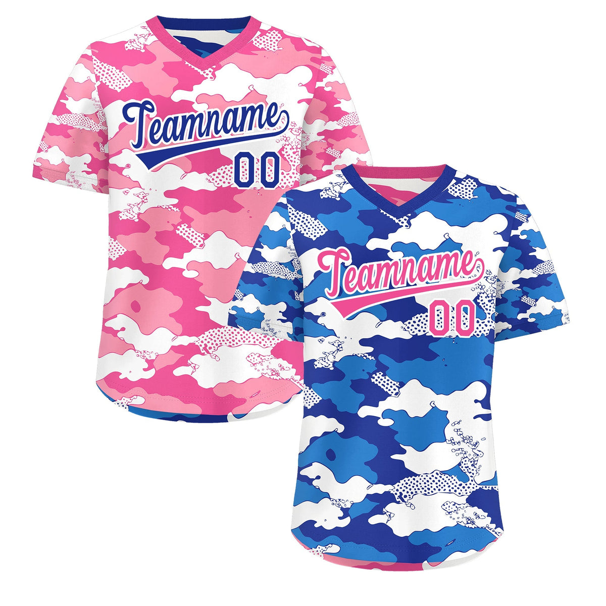 Custom Royal Blue Pink White Reversible Camo Breathable Baseball Jersey| KXKSHOP