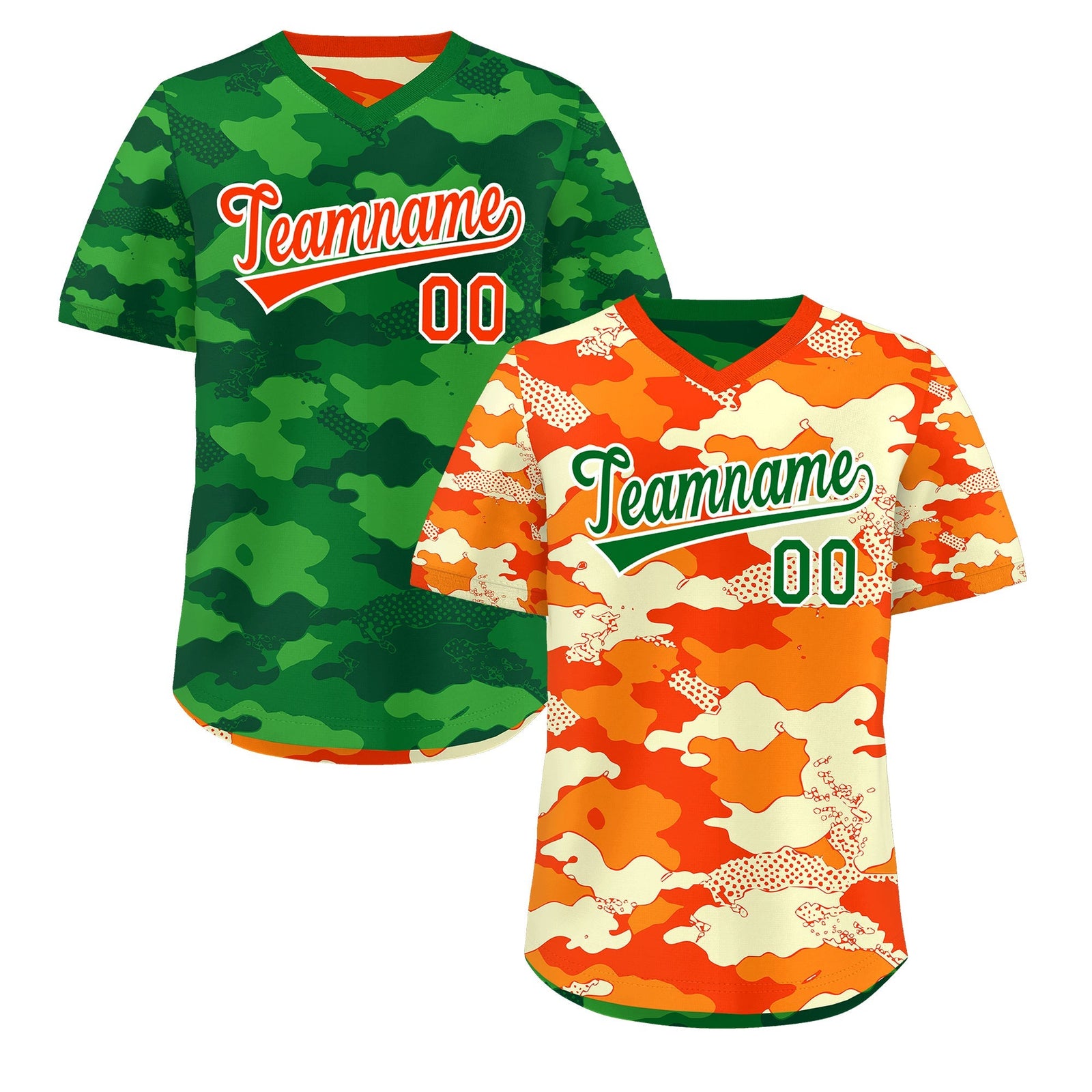 Custom Orange Dark Green Kelly Green Reversible Camo Stretch Fabric Baseball Jersey| KXKSHOP