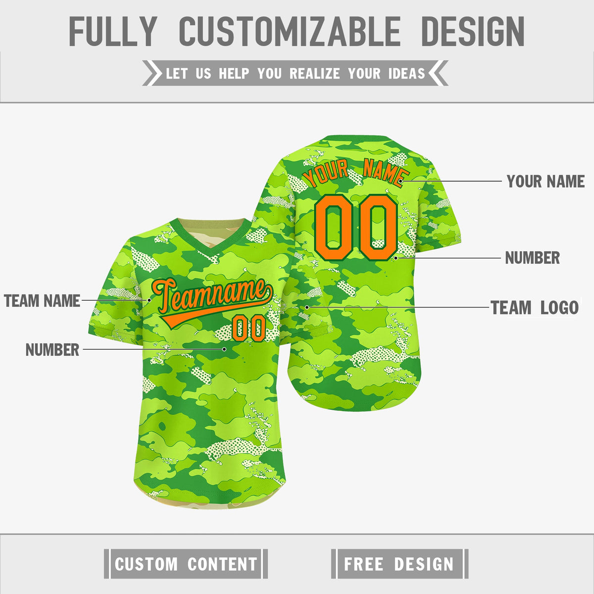 Custom Neon Green Cream Khaki Reversible Camo Breathable Baseball Jersey| KXKSHOP