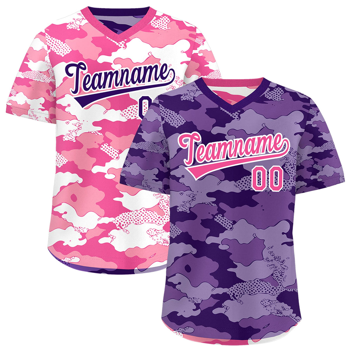 Custom Purple Pink White Reversible Camo Stretch Fabric Baseball Jersey| KXKSHOP