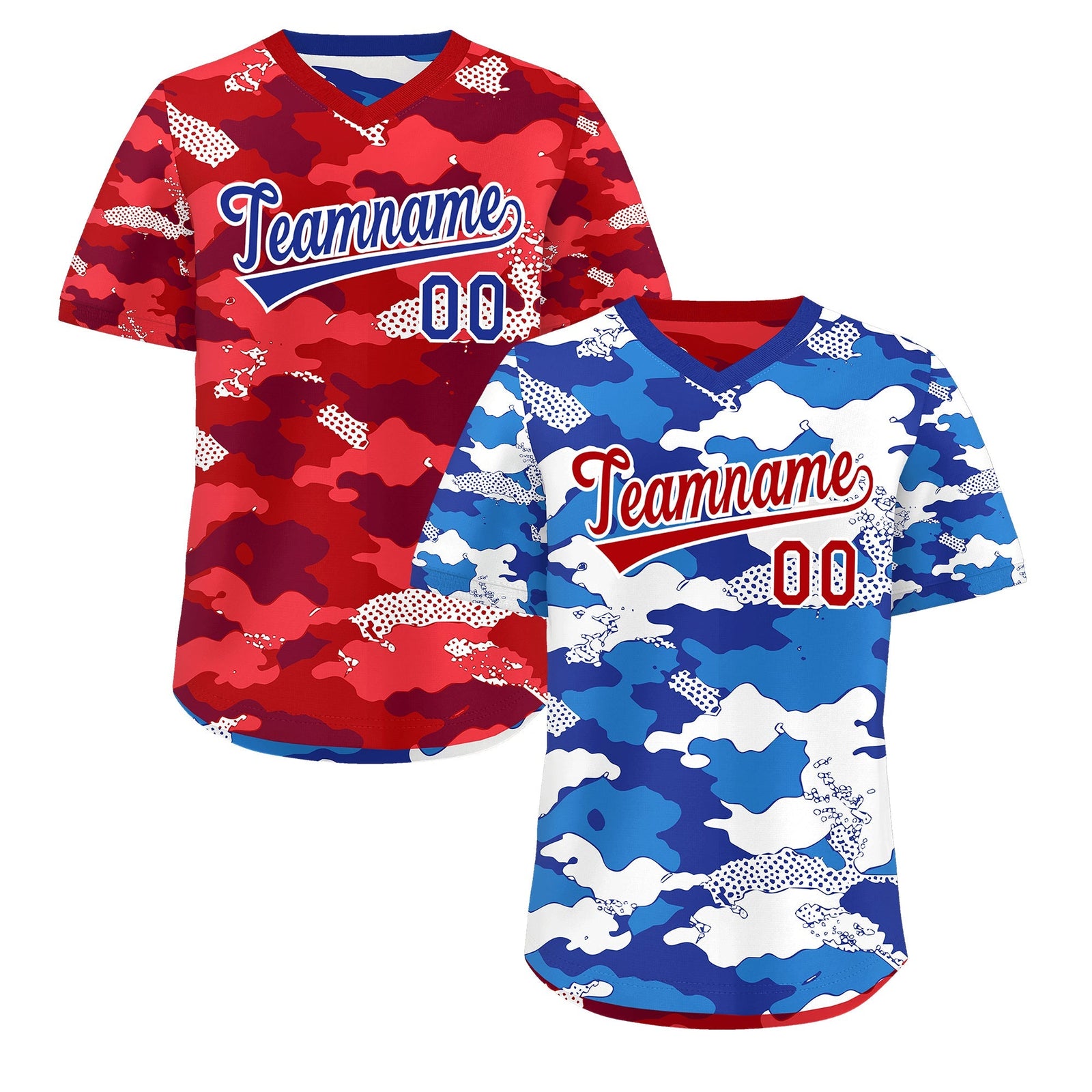Custom Royal Royal Blue Red Reversible Camo Breathable Baseball Jersey| KXKSHOP