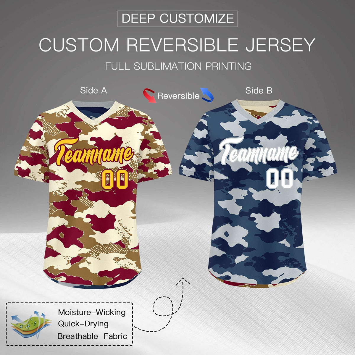 Custom Camel Cream Navy Reversible Camo Breathable Baseball Jersey| KXKSHOP