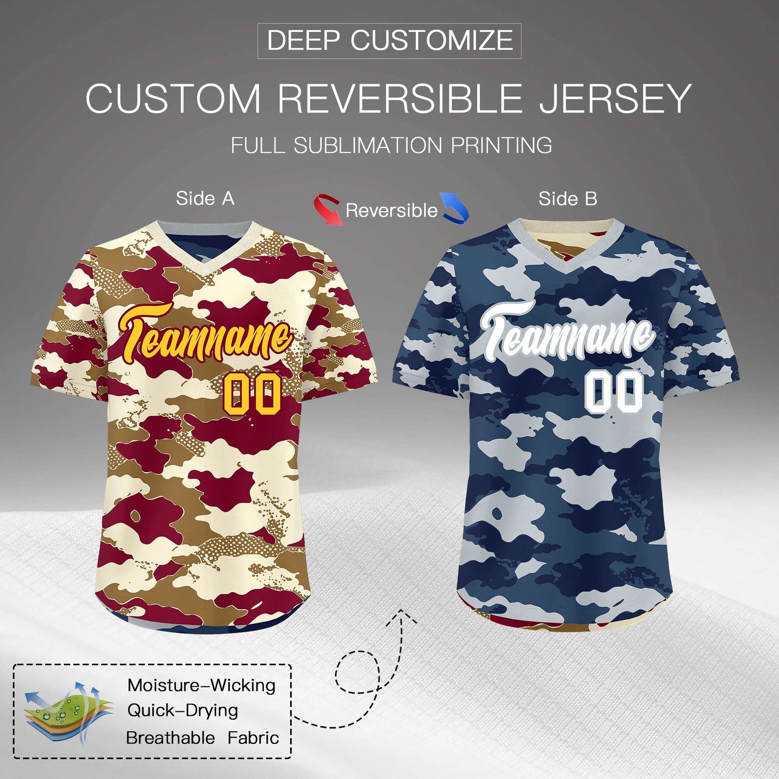 Custom Camel Cream Navy Reversible Camo Breathable Baseball Jersey| KXKSHOP